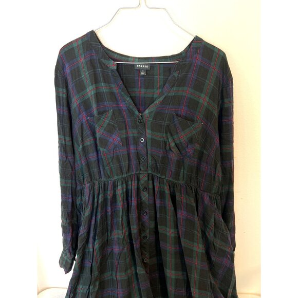 NOT FOR SALE Torrid Plaid Dress 1X Green Blue Red Traditional Christmas Button - Picture 3 of 6